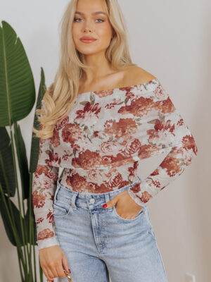 Floral Off-the-Shoulder Long Sleeve Sheath Bodysuit