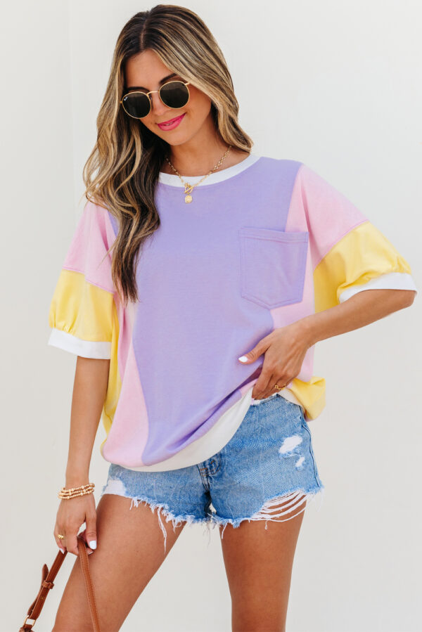 Soft cotton blend oversized patchwork T-shirt for women