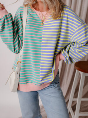 Colorblock Drop Shoulder Oversize Sweatshirt – Sky Blue Stripe