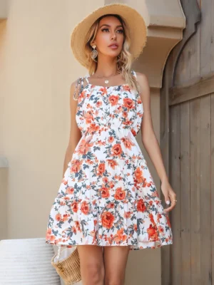 Floral Tiered Spaghetti Strap Mini Dress – Perfee