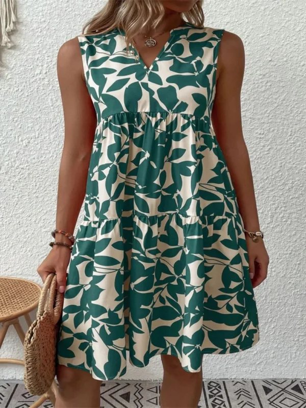 Printed Notched Sleeveless Mini Dress - Image 16
