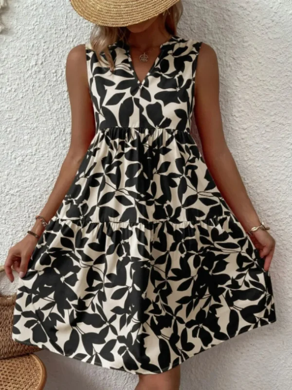 Printed Notched Sleeveless Mini Dress - Image 13