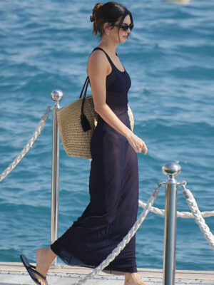 Dark blue mesh suspender dress