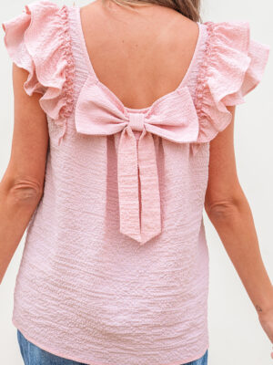 Bow Knot Butterfly Sleeve Blouse with Frill Accents