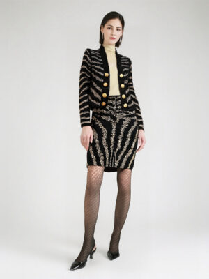 Camel double-breasted blazer and mini skirt set