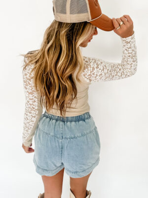 Long Sleeve Slim Fit Top with Floral Lace Accents0