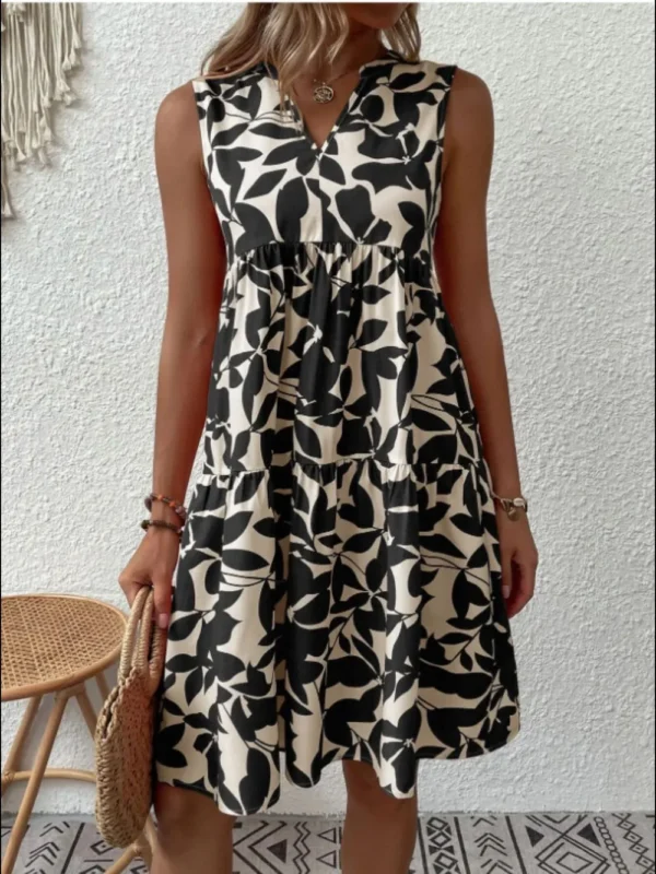 Printed Notched Sleeveless Mini Dress - Image 11