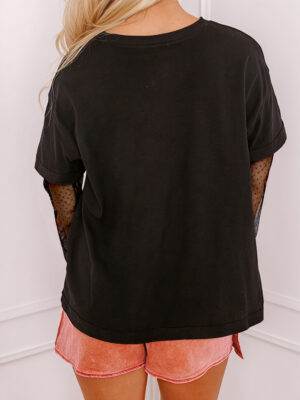 Long sleeve floral embroidered patchwork top