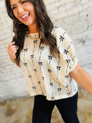 Women’s Puff Sleeve Bow Print Blouse