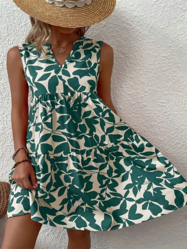 Printed Notched Sleeveless Mini Dress - Image 15