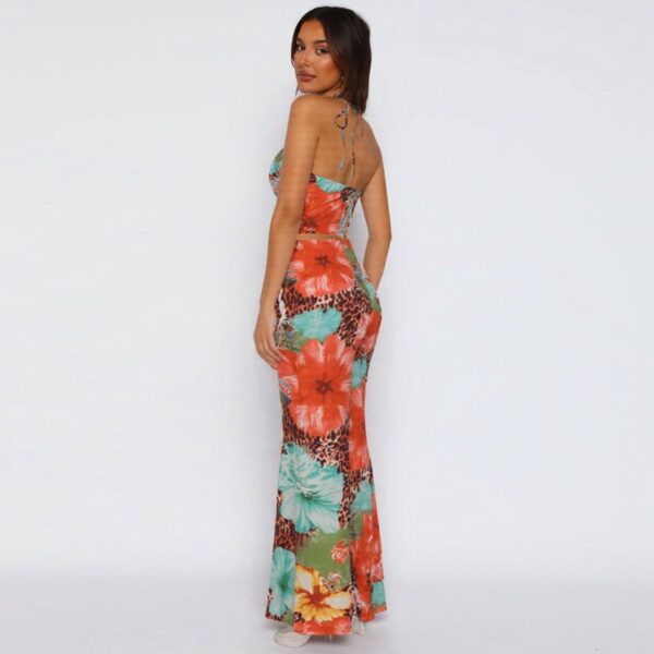 Women’s leopard print halter crop top skirt set