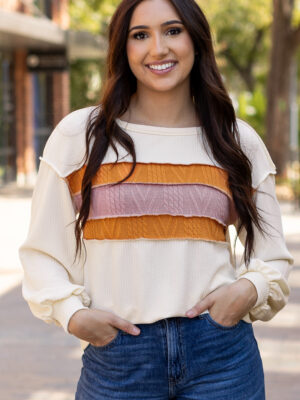 Patchwork Drop Sleeve Knit Top with Exposed Seam