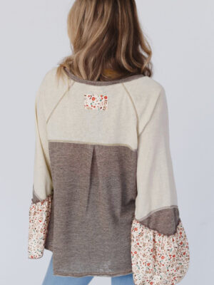 Western Chic Colorblock Floral Patchwork Blouse