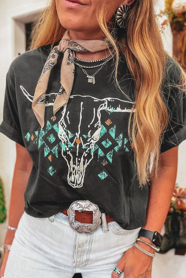 Western Bull Skull Graphic T-Shirt