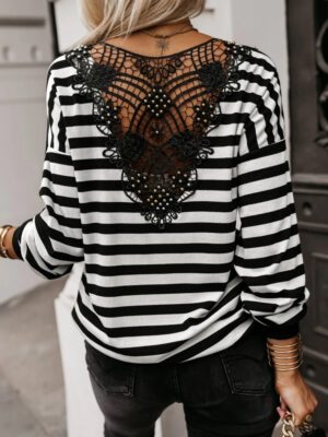 Black Stripe V Neck Crochet Top