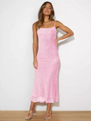 Sleeveless lace jacquard evening dress