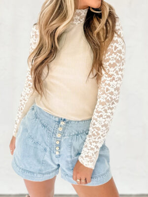 Women’s Floral Lace Patchwork High Neck Slim Top