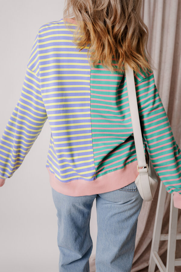 Colorblock Drop Shoulder Oversize Sweatshirt – Sky Blue Stripe - Image 2
