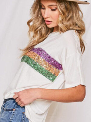 Short sleeve casual t-shirt with festive sequins