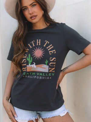 Dark Grey Western Graphic Tee with Rise With The Sun Print