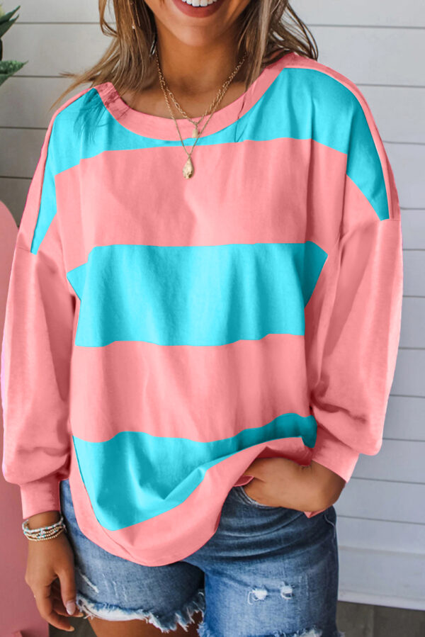 Round Neck Colorblock Striped Casual Top