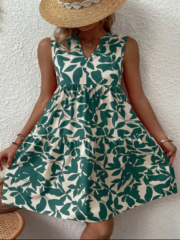 Printed Notched Sleeveless Mini Dress - Image 17
