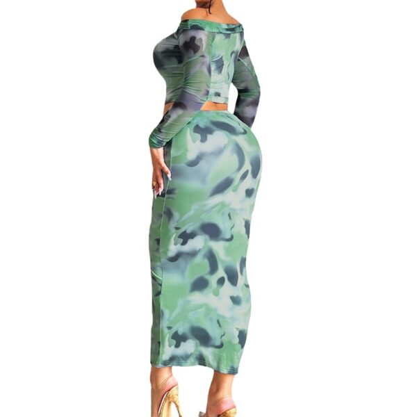 Collarless long sleeve top with long skirt