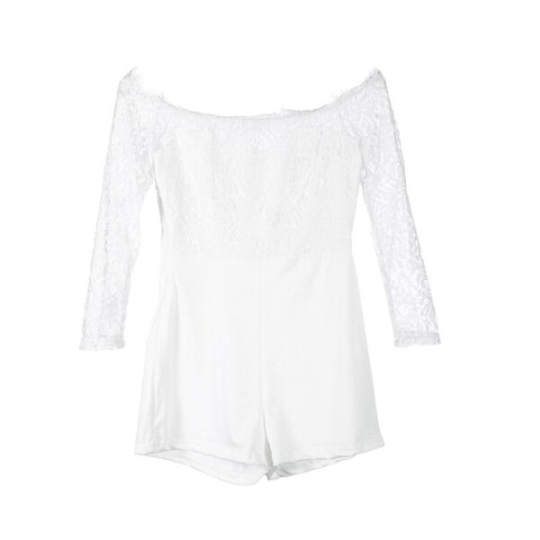 Off Shoulder Lace Long Sleeve Playsuit – Patchwork Hollow Design - Image 7