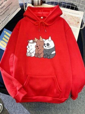 Cartoon Print Hooded Sweatshirt – Plush Lined Pullover