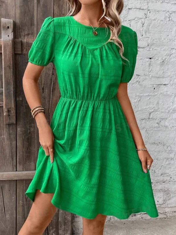 Summer Slim Fit Short-Sleeve Dress – Elastic Waist - Image 5