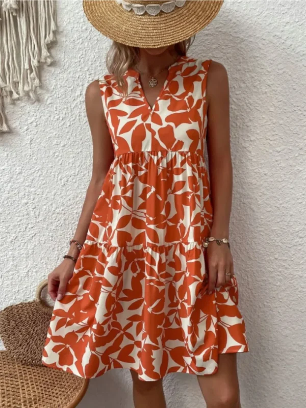 Notched sleeveless casual dress