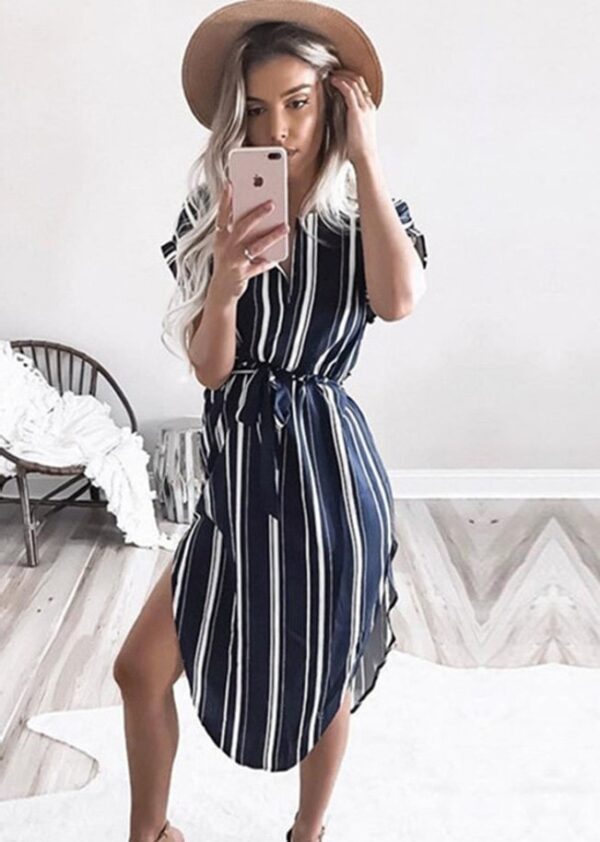 Summer Striped Midi Dress – Women’s Office & Beach Style