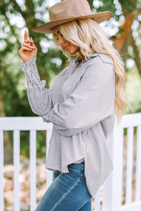 Casual Striped Boyfriend Shirt with Shirred Details