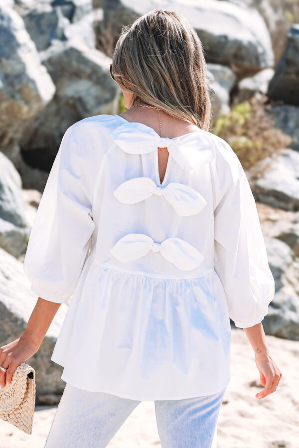 White Cotton Bow Back Loose Blouse for Women