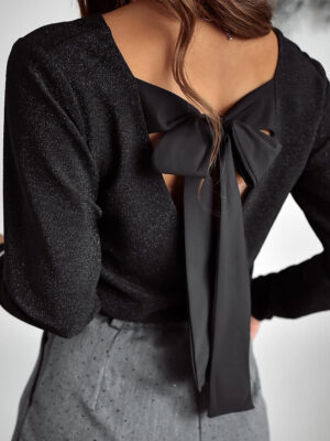 Bowknot Metallic Open Back V Neck Party Top