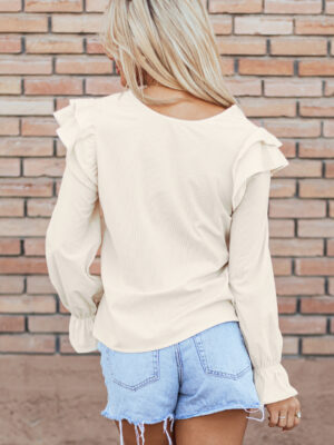 Round Neck Beige Corduroy Blouse