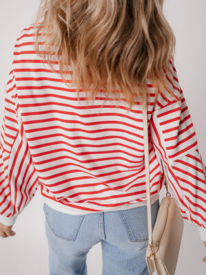 Women’s long sleeve drop shoulder striped sweatshirt