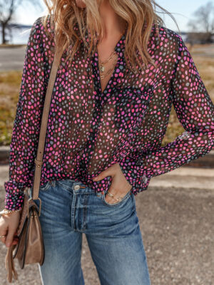 Polka Dot Buttoned Shift Shirt