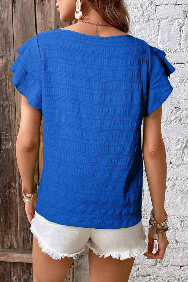 Textured Solid Blouse with Ruffled Sleeves