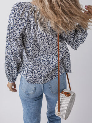 Blue floral blouse with shift silhouette