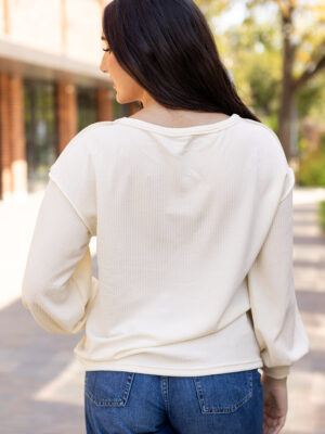 Women’s Long Sleeve Knit Top with Patchwork Design