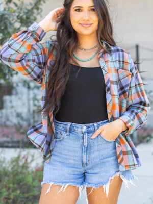 Orange Plaid Print Loose Vintage Shirt