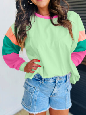Patchwork Colorblock Long Sleeve Casual Shift Top