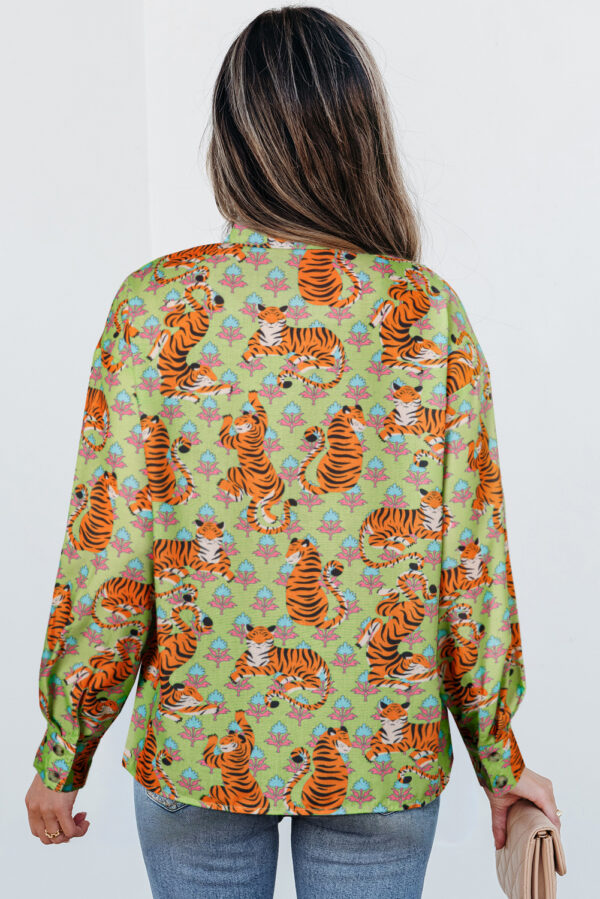 Collared V Neck Casual Shirt with Animal Print