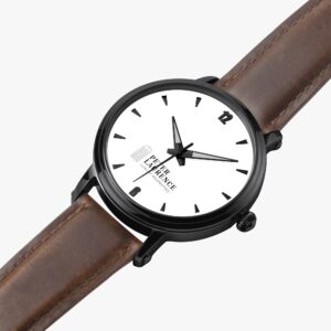 Fully customizable unisex automatic black watch 46mm with leather strap